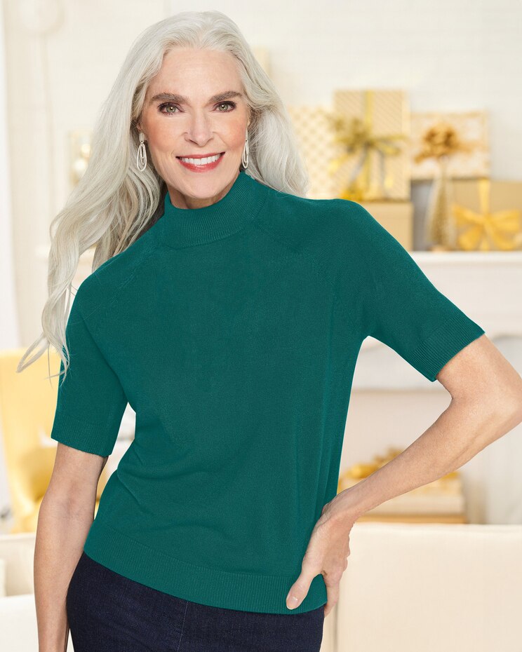 Soft Spun™ Acrylic Mock Neck Short Sleeve Sweater image number 1
