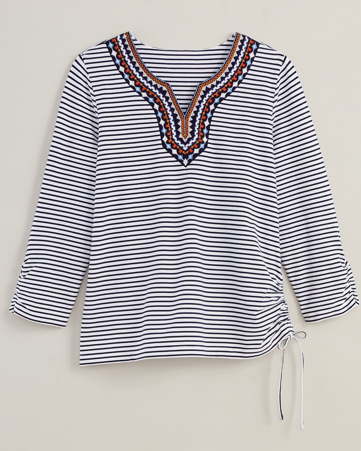 Alfred Dunner® Moody Blues Embroidered Neckline Stripe Top image number 5