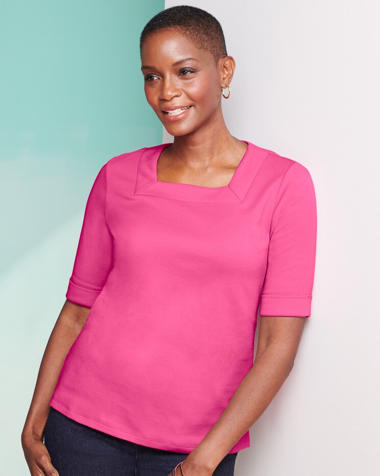 Essential Square-Neck Elbow-Sleeve Tee image number 1