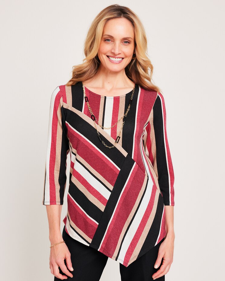 Alfred Dunner® Park Place Spliced Stripe Asymmetric Hem Top image number 1