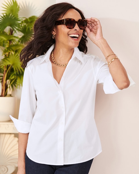 Foxcroft Wrinkle-Free Solid 3/4 Sleeve Shirt