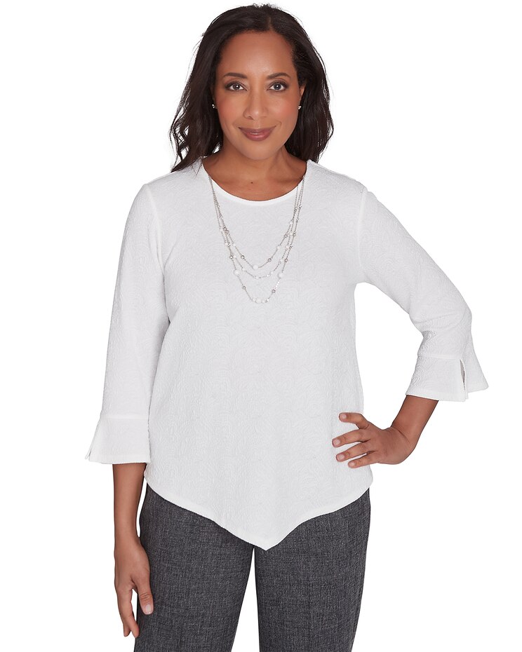 Alfred Dunner® Worth Avenue Crew Neck Textured Top With a Detachable Necklace image number 1