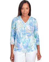Alfred Dunner® Leaves Bordered V-Neck Top thumbnail number 1