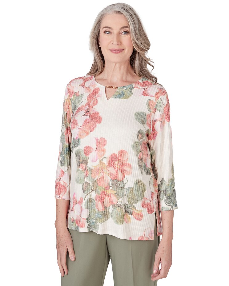 Alfred Dunner® Tuscan Sunset Floral Textured Top image number 3