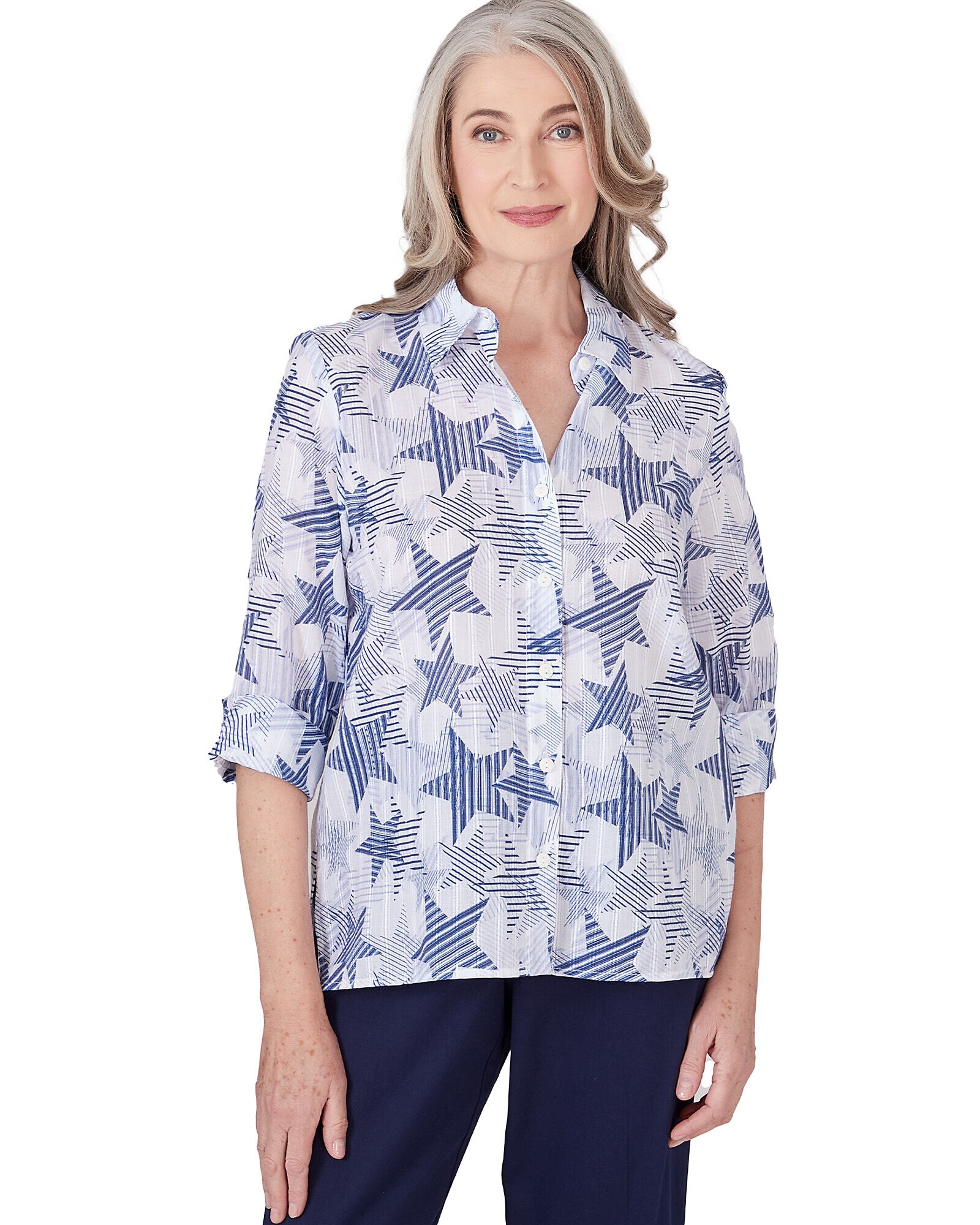 Alfred Dunner All American Stars and Stripe Button Down Blouse Draper s Damon s