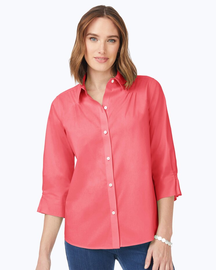 Foxcroft Paulie Elbow Sleeve Solid Stretch Blouse image number 1