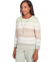 Alfred Dunner® English Garden Texture Stripe Crew Neck Sweater with Necklace thumbnail number 1