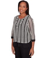 Alfred Dunner® Opposites Attract Striped Texture Top with Necklace thumbnail number 3