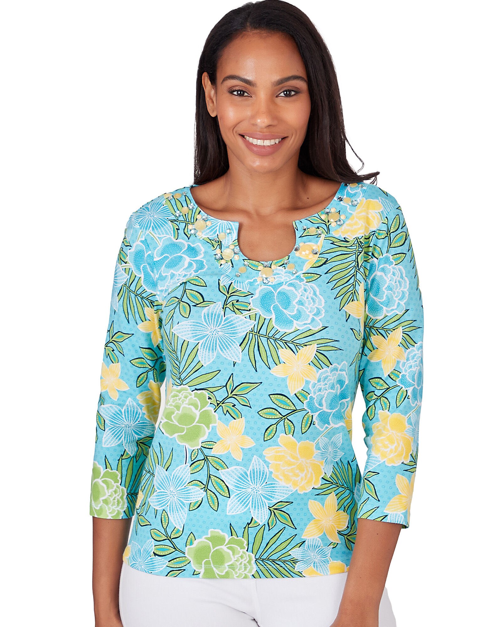 Ruby Rd By The Sea Knit Emb Floral Top