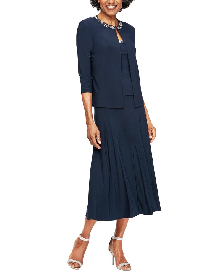 Matte Jersey Jacket Dress with Sequin Beaded Trim image number 1