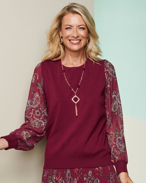 Alfred Dunner Paisley Sleeves Sweater