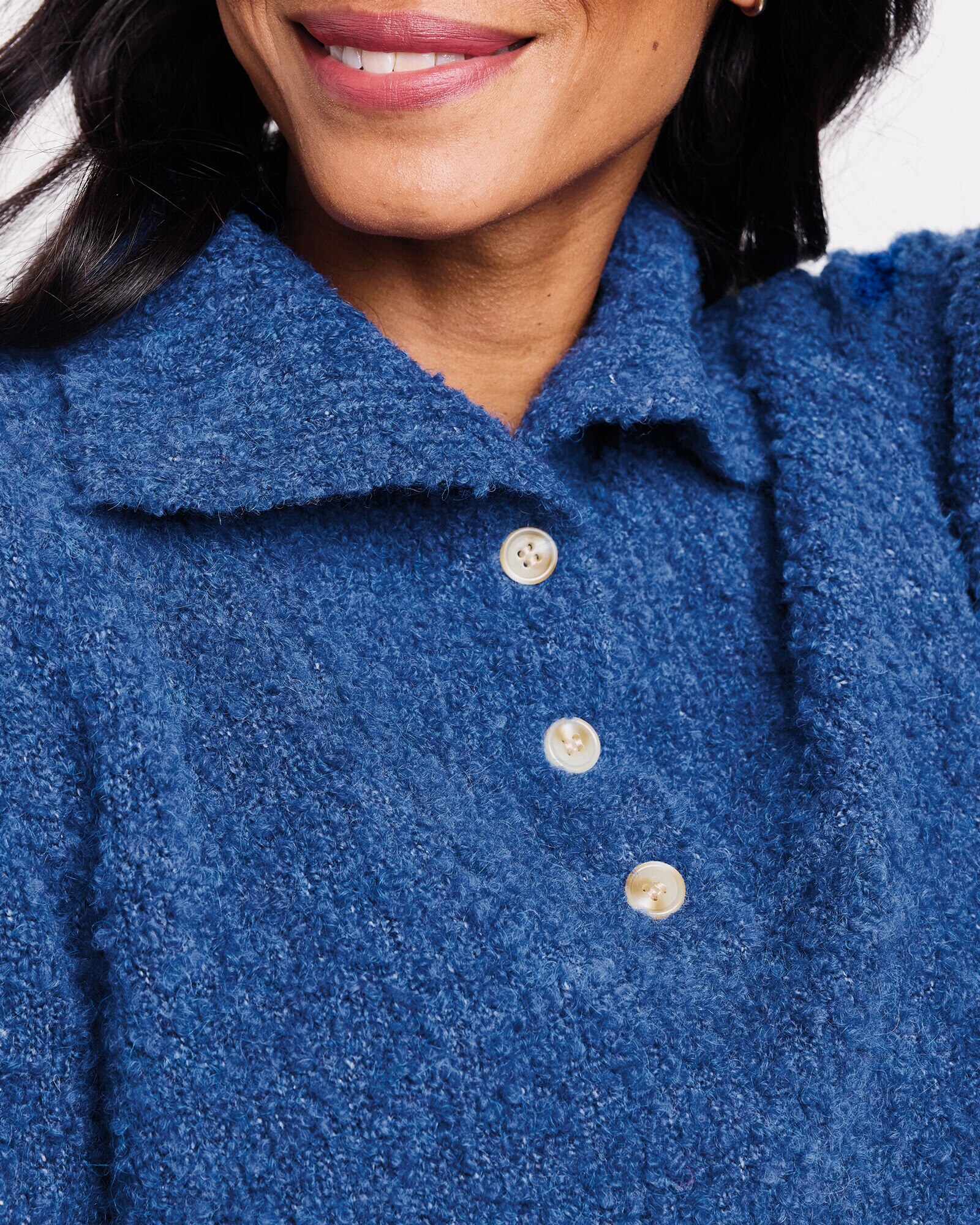 Luxe Bouclé Convertible-Collar Henley