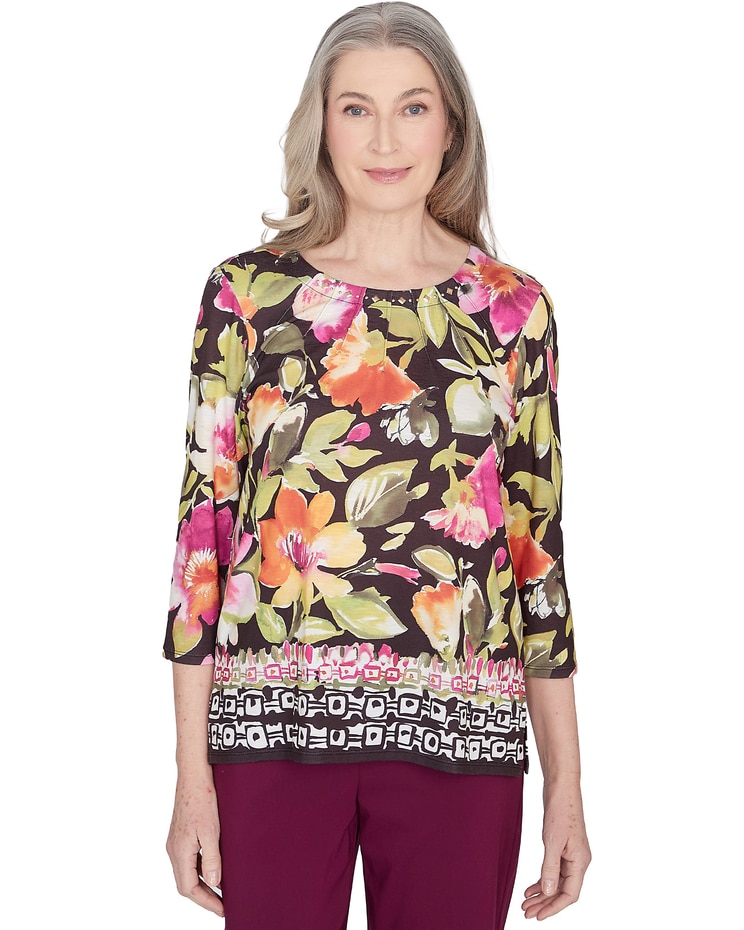 Alfred Dunner® Classics Bold Floral Geometric Border Top image number 1