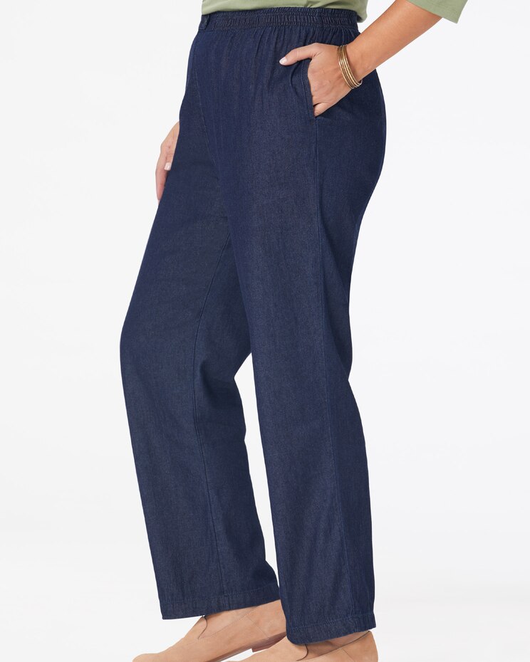 Cotton Tab-Front Straight Leg Pull-On Denim Jeans image number 3
