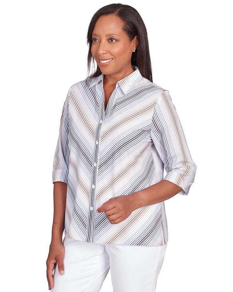 Alfred Dunner® Chevron Stripe Button Down Top image number 4