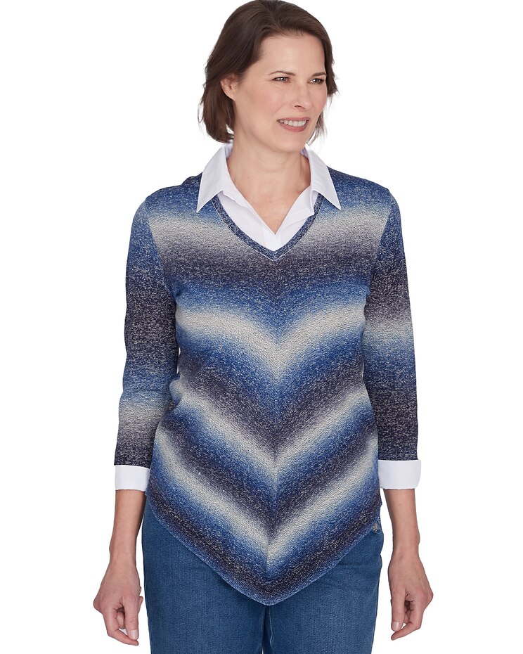 Alfred Dunner® Classics Chevron Ombre Woven Sweater image number 1