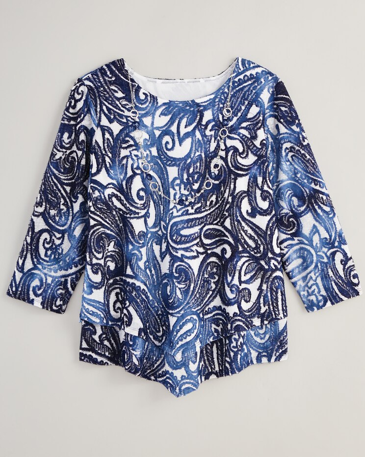 Alfred Dunner® Moody Blues Tie Dye Paisley Jacquard Top image number 4