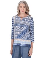 Alfred Dunner® Blue Bayou Geometric Three Quarter Sleeve Top thumbnail number 3