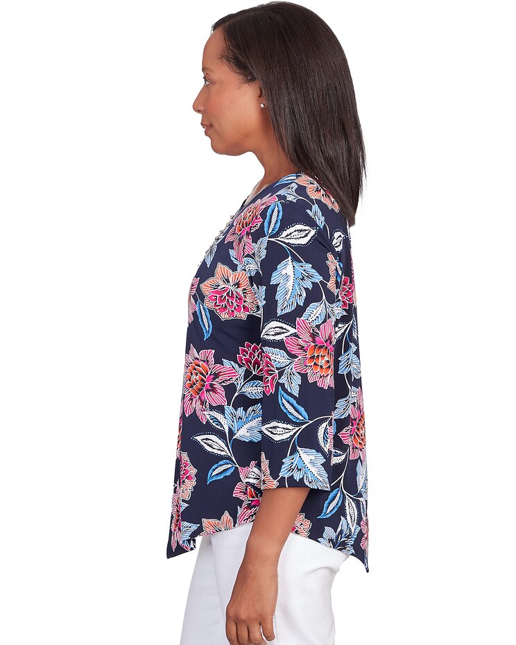 Alfred Dunner® Puff Print Classic Floral Top with Necklace image number 4