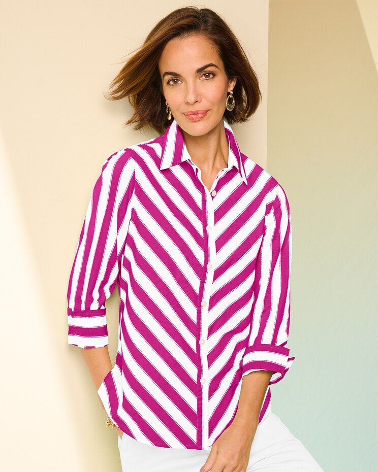 3/4 Sleeve Bias Stripe Shirt image number 1