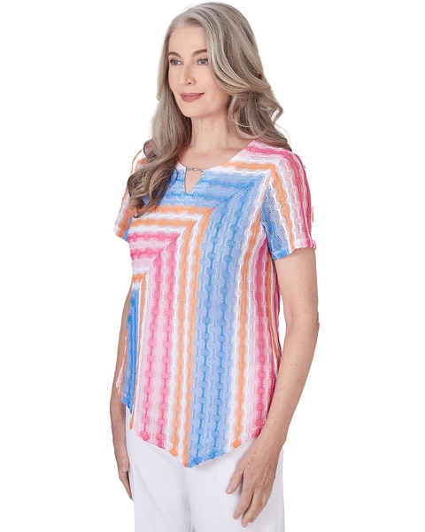 Alfred Dunner® Paradise Island Short Sleeve Spliced Stripe Top