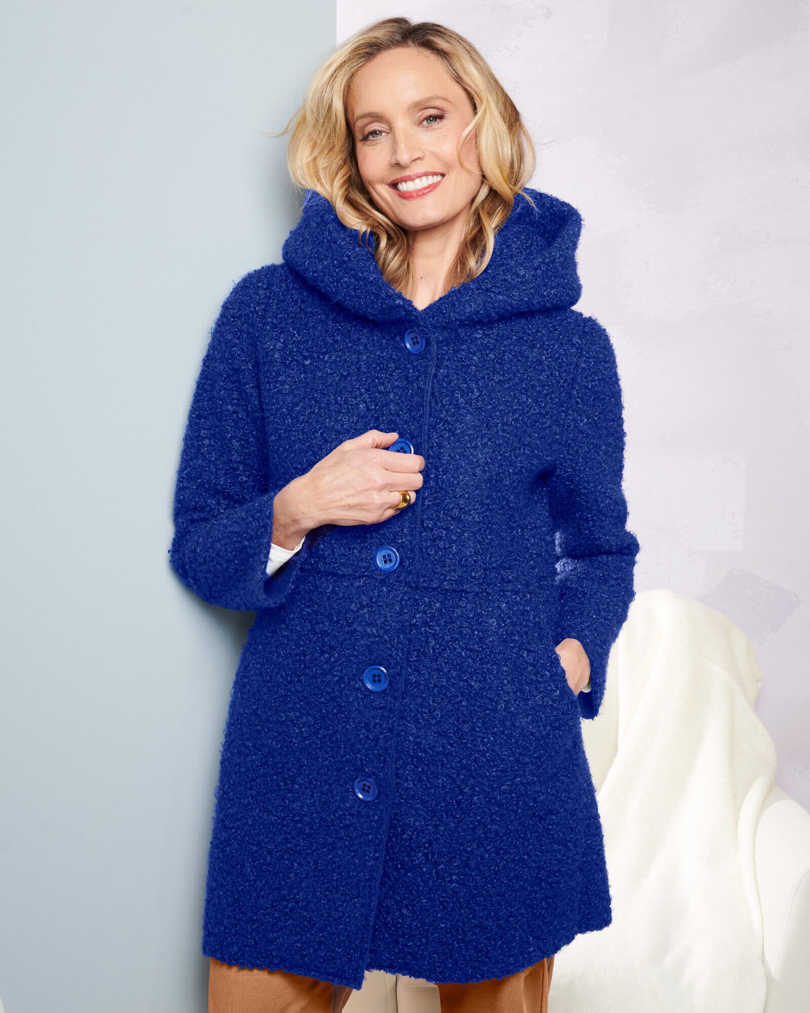 Bouclé button front coat outlet