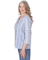 Alfred Dunner® Blue Bayou Pinstripe Embroidered Button Down Top thumbnail number 4
