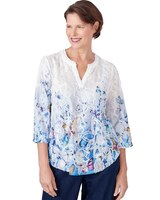 Alfred Dunner® In Full Bloom Butterfly Border Jacquard Split Neck Top thumbnail number 1
