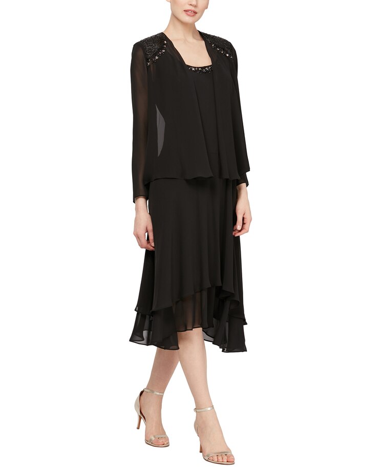 S.L. Fashions Sequin Beaded Shoulder Jacket Dress image number 1