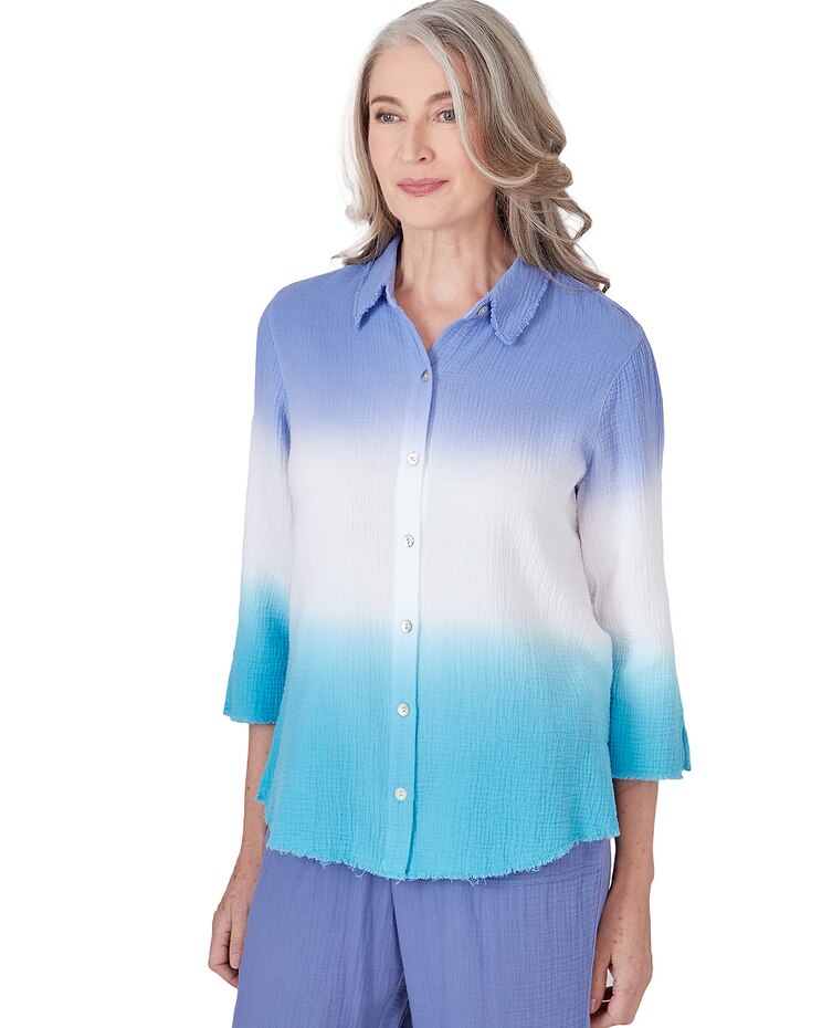 Alfred Dunner® Summer Breeze Dip Dye Button Down Blouse image number 3