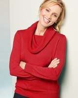 Cotton Rayon Cowl Neck Long Sleeve Sweater thumbnail number 1