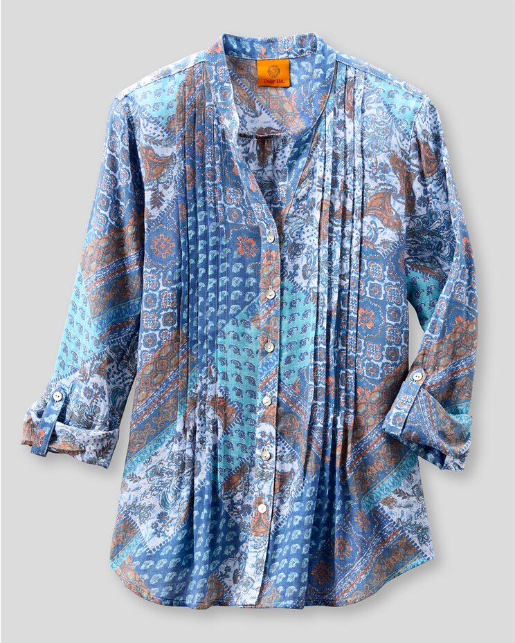 Patchwork Print Tab Sleeve Top image number 1