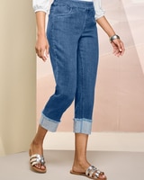 Rhinestone Cuff Denim Capri thumbnail number 1