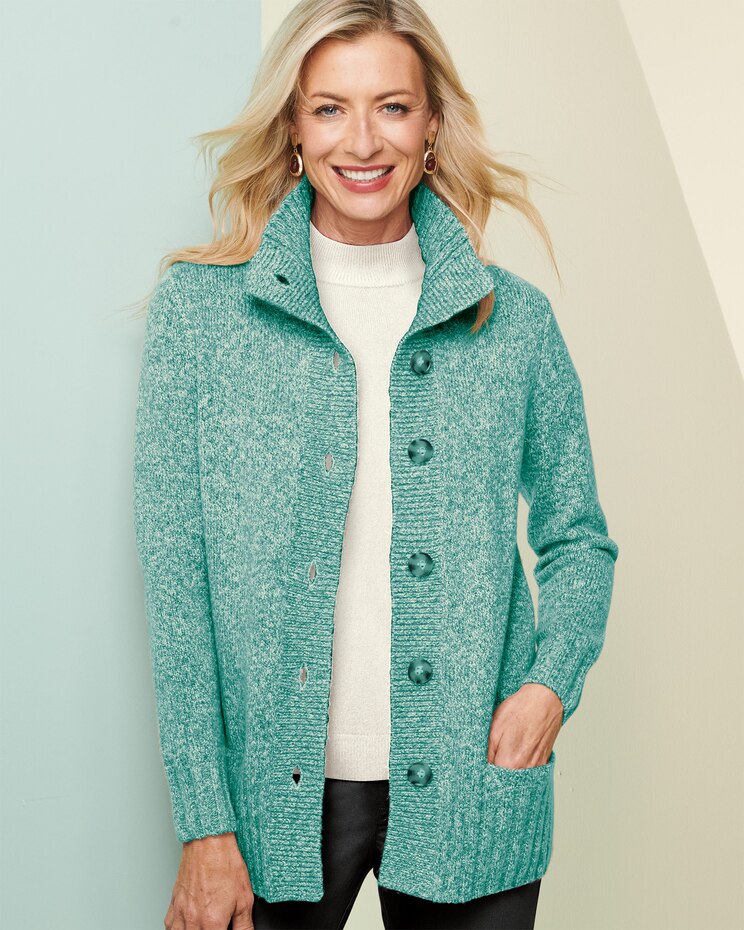 Marled Button Front Sweater Jacket image number 1