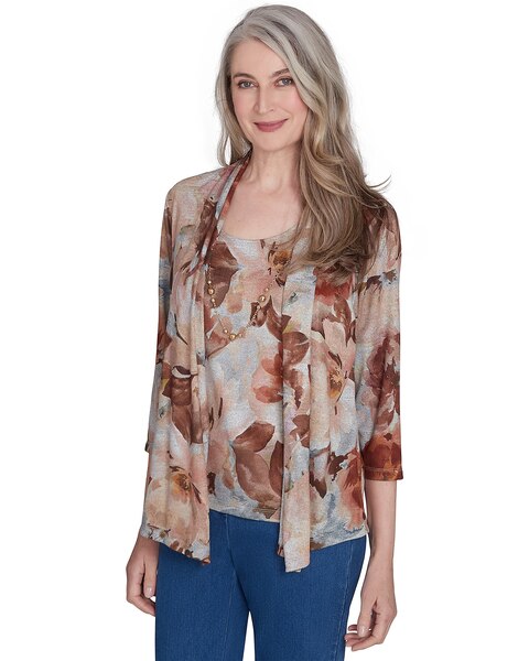 Alfred Dunner® Classics Watercolor Floral Melange Two in One Top