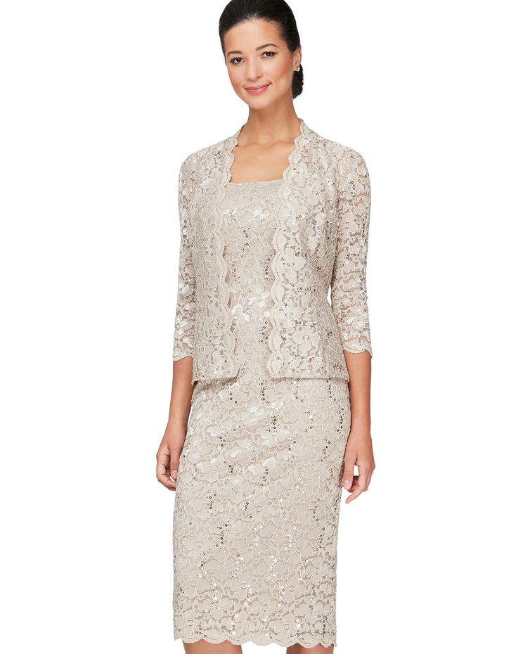 Alex Evenings Sequined Lace Two Piece Jacket Dress image number 1
