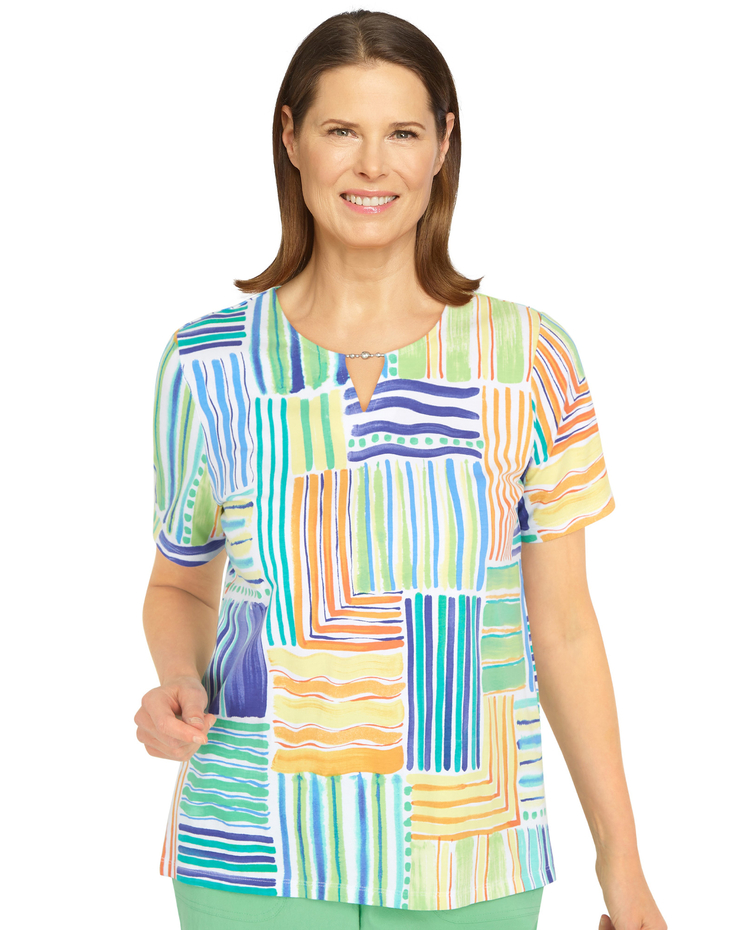 Alfred Dunner® Tropic Zone Patchwork Stripe Tee image number 1