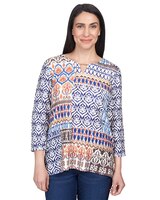 Alfred Dunner® Autumn Weekend Printed Patchwork Split Neck Top thumbnail number 1