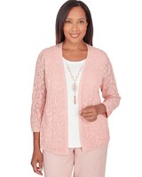 Alfred Dunner® English Garden Flower Stitch Two In One Top with Necklace thumbnail number 1