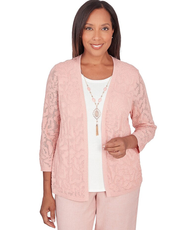 Alfred Dunner® English Garden Flower Stitch Two In One Top with Necklace image number 1