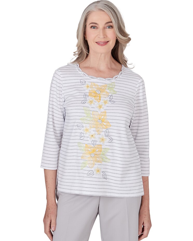 Alfred Dunner® Charleston Striped Embroidered Top image number 1