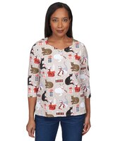 Alfred Dunner® Christmas Cats Three Quarter Sleeve Top thumbnail number 1