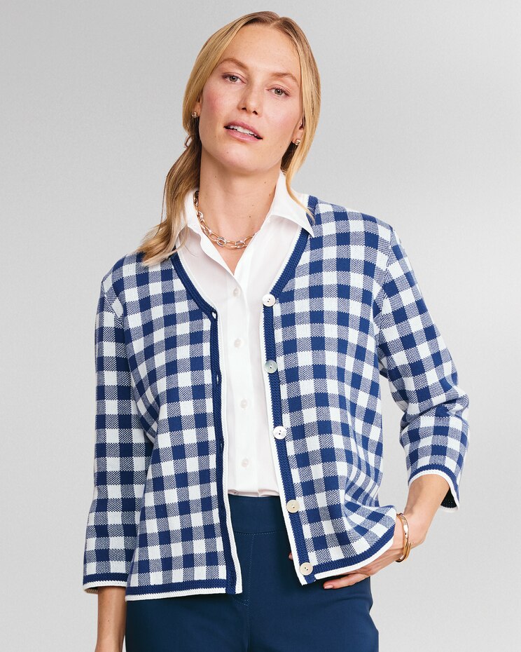 Bayside Cotton Gingham Check Cardigan  image number 1