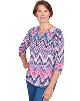 Alfred Dunner® Puff Print Ikat Chevron Split Neck Top thumbnail number 3