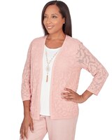 Alfred Dunner® English Garden Flower Stitch Two In One Top with Necklace thumbnail number 3