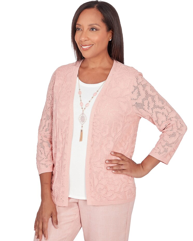 Alfred Dunner® English Garden Flower Stitch Two In One Top with Necklace image number 3