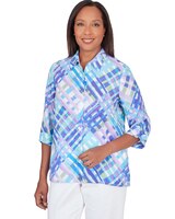 Alfred Dunner® Lattice Plaid Button Down Top thumbnail number 3