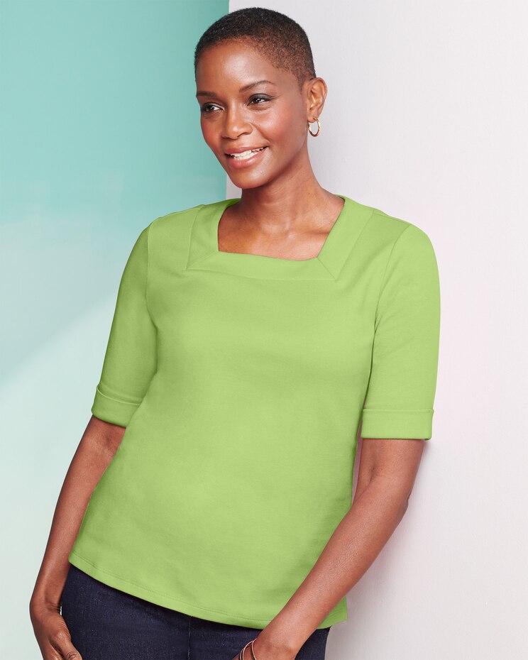 Basic Knit Square Neck Short Sleeve Tee image number 1