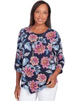 Alfred Dunner® Puff Print Classic Floral Top with Necklace thumbnail number 3
