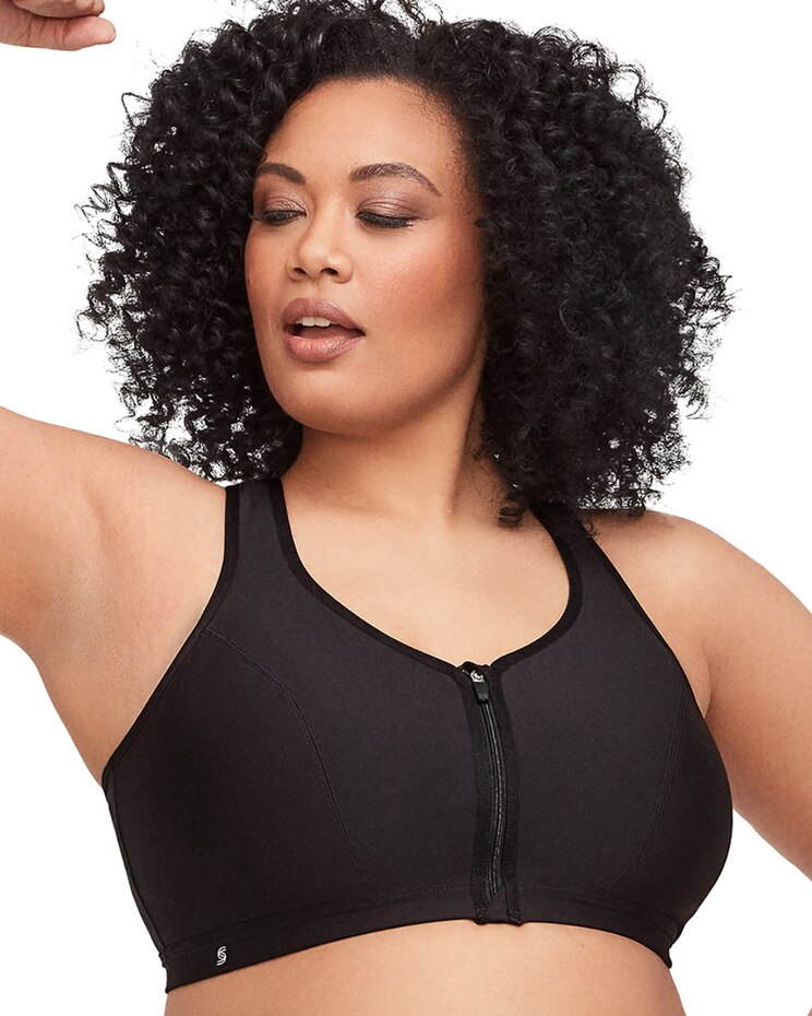 Glamorise Full Figure Plus Size Zip Up Front-Closure Sports Bra Wirefree image number 1